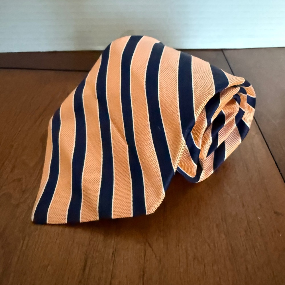 Daniel CREMIEUX Blue Orange Handmade Striped 100% Silk‎ Tie